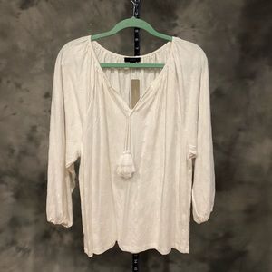 J. Crew Blouse w/Tassels - White Embroidered 100% Cotton - NWT